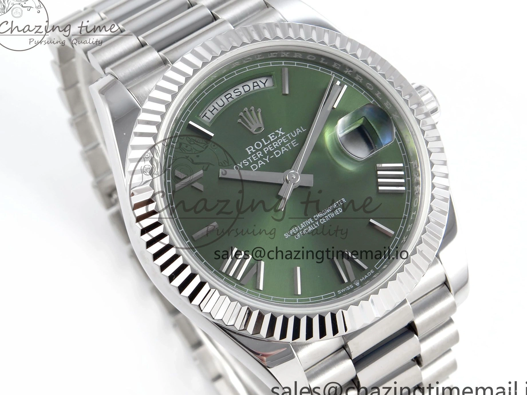 0507 Tailored Day Date 40 SS 228239 KF 1:1 Best Edition Green Roman Dial on President Bracelet VR3255 (Gain Weight) 826